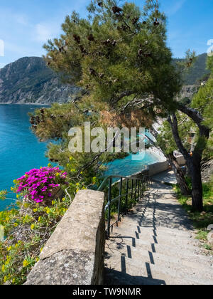 Sentier de randonnée dans les Cinque Terre communiquer Monterosso al Mare et Vernazza Ville en Italie. Banque D'Images