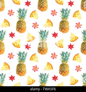 L'Aquarelle transparente avec motif tropical et ananas a young woman in a isolé sur fond blanc Banque D'Images