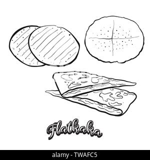 Le Flatkaka sketch alimentaire sur tableau. Dessin vectoriel d'un pain plat, généralement connu en Islande. Illustration alimentaire série. Illustration de Vecteur