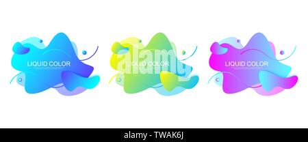 Ensemble d'éléments de conception graphique moderne en forme de gouttes de liquide avec des lignes géométriques. Dégradé de bleu et de vert, rouge et violet formes géométriques. Liquid Illustration de Vecteur