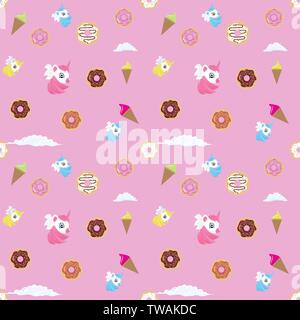 Licorne, Donut, glace et d'autres éléments confettis sans couture. Vector illustration. Illustration de Vecteur