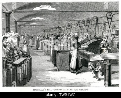 La préparation pour la filature de lin à tisser. 1885 Banque D'Images