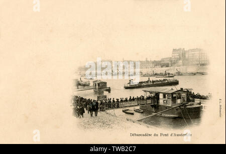 Pictural très tôt Carte Postale de Paris, France 37, - du Pont d'Austerlitz (jetée Ferry Quay / alongisde le pont d'Austerlitz). L'embarquement pour Charenton-le-Pont, une commune française, située dans le département de Paris, France. Date : vers 1890 Banque D'Images