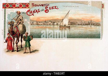 Carte postale souvenir du canal de Suez, Égypte Banque D'Images