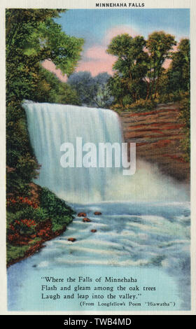 Chutes De Minnehaha Minneapolis Minnesota Usa Avec Une Citation De Hiawatha Long Poeme Narratif De Longfellow Date 1935 Photo Stock Alamy