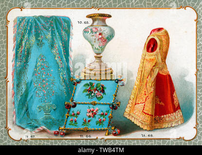 Illustration de catalogue, vase, broderie, tapis, costume Banque D'Images