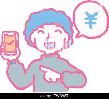 C'est une illustration de style analogique de woman using smartphone paiement. Illustration de Vecteur