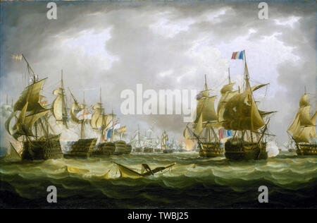 La bataille de Trafalgar, 21 octobre 1805, début de l'action, peinture de Thomas Buttersworth, 1805-1842 Banque D'Images