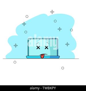 Ordinateur a planté. Ventilation Funny cartoon ordinateur personnage avec les yeux fermés et la langue maternelle de traîner. Médicaments et maladie a besoin d'aide. Vector illu Illustration de Vecteur