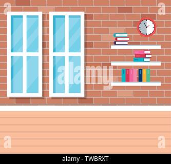 Classe de l'école en bois étagère Illustration de Vecteur