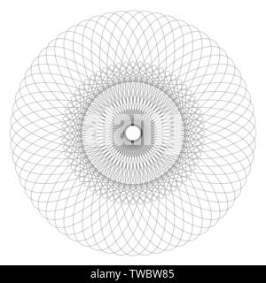 Résumé des motifs géométriques Spirograph isolé sur fond blanc. Les formes symétriques approprié comme un filigrane. Rond et tordu en spirale orn circulaire Illustration de Vecteur