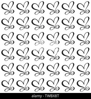 Modèle vectoriel continu avec coeurs. calligraphique Ornement pour la Saint-Valentin. Illustration à la main. Coups de pinceau isolés Illustration de Vecteur