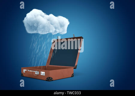 Le rendu 3D de voyager sous vide ouvert cas pluie nuage sur fond dégradé bleu avec copie espace. Météo et climat. Les voyages et touris Banque D'Images
