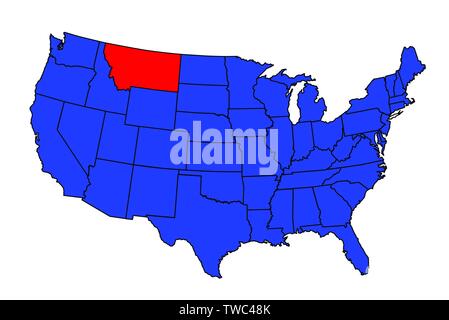 Aperçu de l'état de Montana l'encadré situé dans une carte des États-Unis d'Amérique Illustration de Vecteur