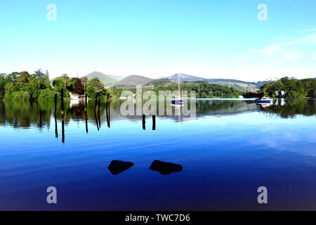 Keswick, Cumbria, Royaume-Uni. 10 juin, 2019. La beauté de la nature à Derwent water tôt le matin à Keswick en Cumbria, UK. Banque D'Images