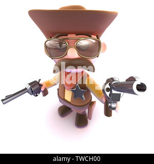 3D render of a funny cartoon cowboy visant son arme sur vous Banque D'Images