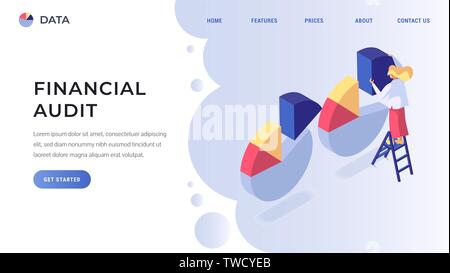 Vérification financière ou l'analyse de données vecteur illustration moderne concept isométrique. Modèle de page d'atterrissage Illustration de Vecteur