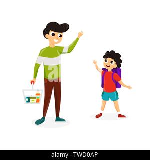 L'homme avec son style shopping maison vector illustration isolé sur fond blanc. Papa et heureux enfants en supermarché Illustration de Vecteur