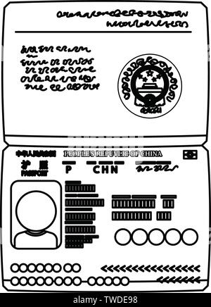 C'est l'illustration d'un passeport chinois, qui est écrit en chinois comme un passeport. Illustration de Vecteur