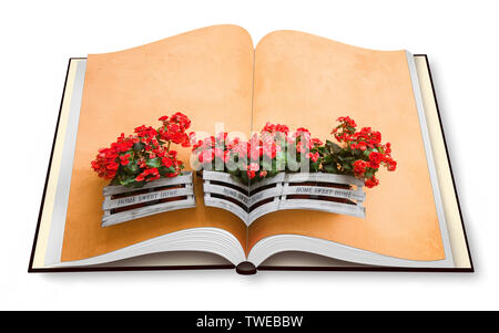 Boîte en bois de fleurs contre un mur de plâtre - le rendu 3D photo album concept image - je suis le propriétaire de copyright des images utilisées dans ce 3D render Banque D'Images
