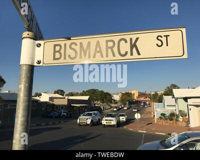 Windhuk, la Namibie. 04 Juin, 2019. La capitale Windhoek en Namibie il y a encore de nombreux noms de rue allemand aujourd'hui, y compris le 'Bismarckstraße' du nom de l'ancien chancelier allemand. Credit : Jürgen Bätz/dpa/Alamy Live News Banque D'Images