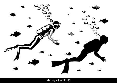 Silhouette de scuba diver swimming Illustration de Vecteur