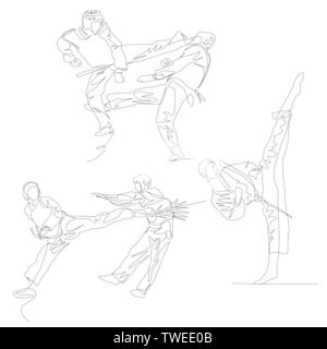Une ligne continue de combat de taekwondo. Jeux Olympiques d'été. Vector Illustration de Vecteur