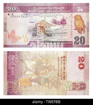 Billets de 20 roupies sri lankaises, avant et arrière, Sri França Banque D'Images