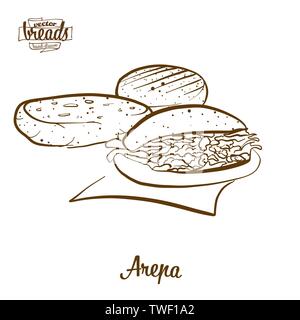 Arepa pain dessin vectoriel. Croquis de l'alimentation du Cornbread, habituellement connue en Amérique du Sud. Série d'illustration de boulangerie. Illustration de Vecteur