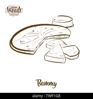 Le pain bammy dessin vectoriel. L'esquisse de pain plat, habituellement connu en Jamaïque. Série d'illustration de boulangerie. Illustration de Vecteur