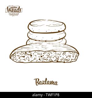 Pain Bazlama dessin vectoriel. L'esquisse de pain plat, habituellement connu en Turquie. Série d'illustration de boulangerie. Illustration de Vecteur