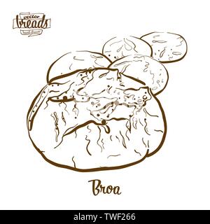Broa pain dessin vectoriel. Croquis de l'alimentation du Cornbread, habituellement connu au Portugal. Série d'illustration de boulangerie. Illustration de Vecteur