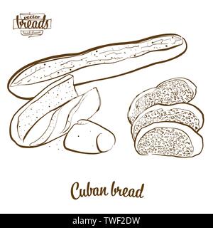 Pain pain cubain dessin vectoriel. Croquis de l'alimentation de la levure pain, habituellement connu aux États-Unis. Série d'illustration de boulangerie. Illustration de Vecteur