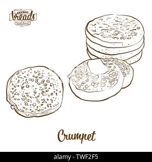 Pain Crumpet dessin vectoriel. L'esquisse de pain plat, habituellement connu au Royaume-Uni. Série d'illustration de boulangerie. Illustration de Vecteur