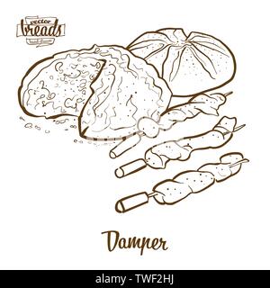 Pain de l'amortisseur de dessin vectoriel. Croquis de l'alimentation de soda bread, généralement connu en Australie. Série d'illustration de boulangerie. Illustration de Vecteur