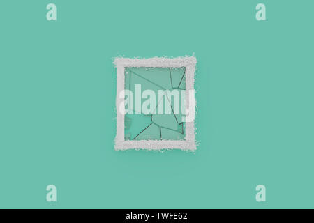 De rendu 3D Cadre photo blanc portant sur fond cyan et embrassé avec fil Banque D'Images