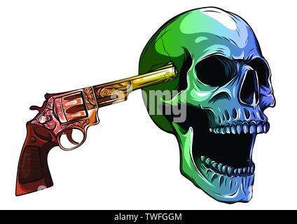 Le but du crâne avec deux revolvers vector illustratio Illustration de Vecteur