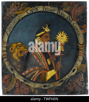 Manco Capac, le premier roi Inca (Aiarmanqo Capac Primer Rey. Del Cuzco', péruvienne vers 1850 Peinture à l'huile en fonction de la gravure par Antonio de Herrera (1549-1625). Banque D'Images