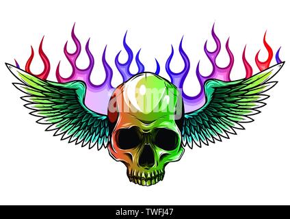 Winged skull Grim Reaper dessin dans un style rétro vintage gravé sur bois gravé ou vecteur de style Illustration de Vecteur