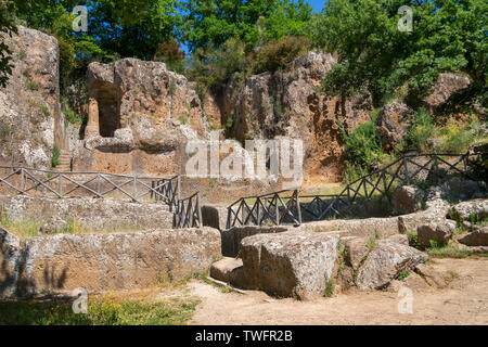 Juillet 2019 - ITALIE SOVANA Ildebranda tombe. Vestiges de la civilisation étrusque à la nécropole étrusque de Sovana Toscane, Italie . Banque D'Images