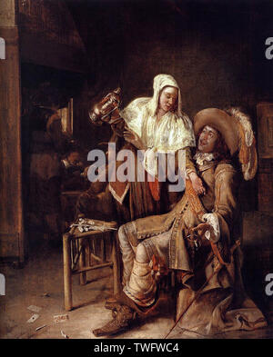 Pieter de Hooch - Scène de taverne avec chambre d'essayer de remplir le verre Cavalier verre vide C 1652 Banque D'Images