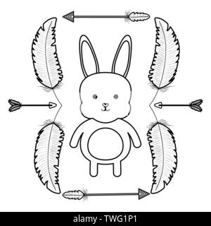 Mignon petit lapin avec des plumes et des flèches vector illustration design du châssis Illustration de Vecteur