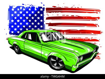 American muscle car des années 70. Vector EPS10 couches séparées, isolées Illustration de Vecteur