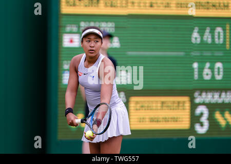BIRMINGHAM, ANGLETERRE 17 juin Naomi de Osaka Japon en action contre Maria Sakkari de Grèce pendant la série de 32 à la Nature Valley Classic à Edgbaston, Birmingham Club Prieuré le mardi 18 juin 2019. (Crédit : Andy Whitehead | MI News) Banque D'Images