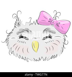 Cute owl sont confrontés dans un cadre floral avec un archet, OWL, design, tendance, gris, rose, tendance Illustration de Vecteur