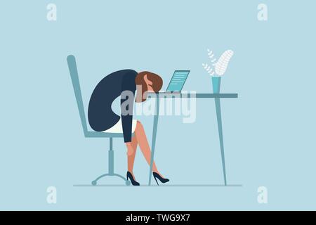 Le syndrome d'épuisement professionnel. Épuisé de fatigue malade femme manag Illustration de Vecteur