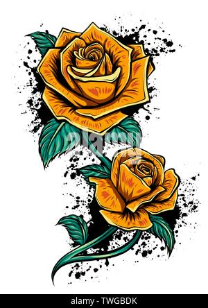 Magnifique bouquet de roses rouges et de feuilles. Arrangement de fleurs. design carte de vœux et invitation du mariage, anniversaire, Valentine s day Illustration de Vecteur