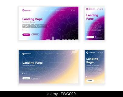 Modèle de page d'atterrissage et de l'ordinateur de jeu mobile version adaptative. Un minimum d'effet de décoloration. arrière-plan géométrique Les lignes de volume dynamique de la composition. Vector Illustration de Vecteur