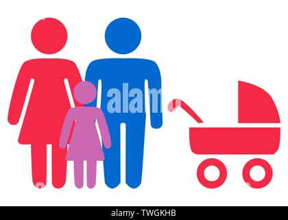 Une représentation schématique d'une famille hétéro couple homme et femme avec des enfants, l'icône Illustration de Vecteur