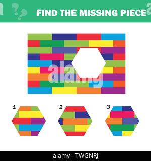 Puzzle de logique visuelle avec des blocs. Trouver pièce manquante - Puzzle jeu pour les enfants. Feuille de travail pour les enfants. Illustration de Vecteur